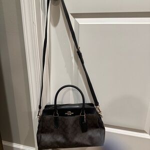 Coach Dark Brown Signature Satchel with Black Trim